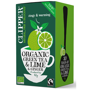 Herbata ZIELONA Z LIMONKĄ I IMBIREM FAIR TRADE BIO (20 x 2 g) 40 g Clipper