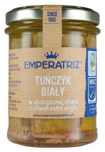TUŃCZYK BIAŁY FILETY W BIO OLIWIE Z OLIWEK EXTRA VIRGIN 180 G (120 G) (SŁOIK) EMPERATRIZ
