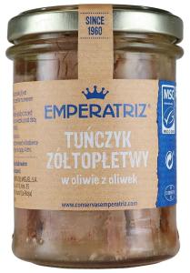 TUŃCZYK ŻÓŁTOPŁETWY Z OLIWIE Z OLIWEK 200 G (130 G) (SŁOIK) EMPERATRIZ
