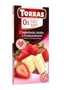 Czekolada BIAŁA Z TRUSKAWKAMI bez dodatku cukru bezglutenowa 75 g Torras