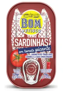 SARDYNKI PORTUGALSKIE W PIKANTNYM SOSIE POMIDOROWYM 120 g (78 g) - BOM PETISCO