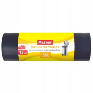 WORKI NA ŚMIECI 35L Z TAŚMĄ ŚCIĄGAJĄCĄ SUPER MOCNE CZARNE 15SZT LDPE MASTER