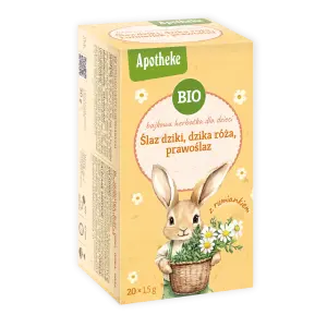 HERBATKA BAJKOWA DLA DZIECI - ŚLAZ DZIKI, DZIKA RÓŻA, PRAWOŚLAZ I RUMIANEK BIO (20 x 1,5 g) 30 g - APOTHEKE