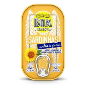 SARDYNKI PORTUGALSKIE W OLEJU SŁONECZNIKOWYM 120 g - BOM PETISCO