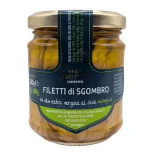 MAKRELA FILETY W BIO OLIWIE Z OLIWEK EXTRA VIRGIN 200 g (SŁOIK) - COMPAGNIA MEDITERRANEA