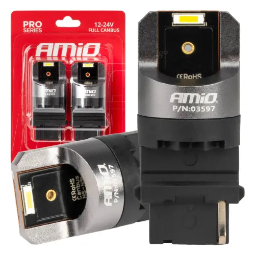 Żarówki LED FULL CANBUS PRO series P27W T25 2x1860SMD białe 12V 24V AMIO-03597