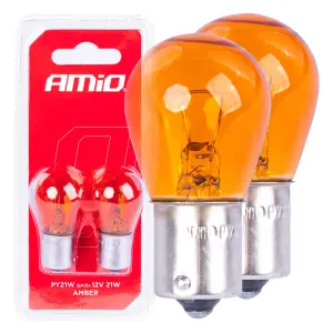 Żarówki halogenowe PY21W BA15S 12V POMARAŃCZOWE 2szt. blister AMIO-04354/03352