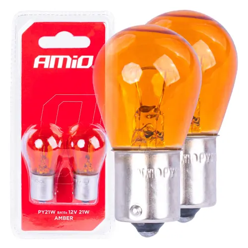 Żarówki halogenowe PY21W BA15S 12V POMARAŃCZOWE 2szt. blister AMIO-04354/03352