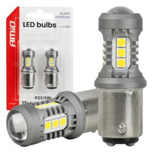 Żarówki LED STANDARD BAY15D P21/5W 3030 15SMD białe 12V 24V AMIO-05003