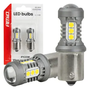 Żarówki LED STANDARD BAU15S PY21W 3030 15SMD białe 12V 24V AMIO-05001