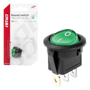 Włącznik przełącznik okrągły z zielonym podświetleniem AMIO-03084