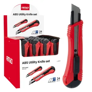 Nożyk uniwersalny ze stali SK5 ABS 100x18x0,5mm 24szt. Box AMIO-04811