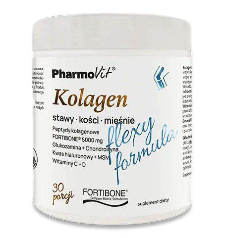 KOLAGEN O SMAKU BANANOWYM FLEXY FORMULA BEZGLUTENOWY W PROSZKU 196 g - PHARMOVIT