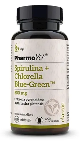 SPIRULINA + CHLORELLA BLUE-GREEN BEZGLUTENOWA 180 TABLETEK - PHARMOVIT (CLASSIC)