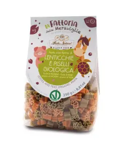 MAKARON (Z SOCZEWICY, GROSZKU ZIELONEGO I RYŻU) DLA DZIECI ZWIERZĘTA FARMA BEZGLUTENOWY BIO 250 g - PASTA NATURA